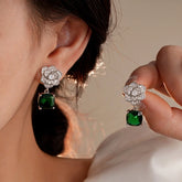 14K Gold-Plated Zircon Flower Green Diamond Earrings - elegant Green Petal Earrings