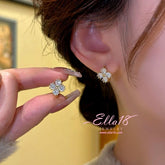 14K Gold-Plated Zircon Flower Hoop Earrings - elegant Floral Hoop Earrings