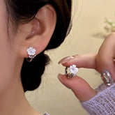 14K Gold-Plated Zircon Flower Hoop Earrings - elegant Dangling Flower Hoops