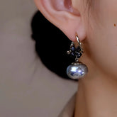 14K Gold-Plated Zircon Flower Oval Pearl Earrings - elegant Floral Oval Pearl