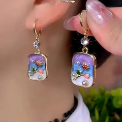 Close-up detail of the sparkling zircons and plating on the Crystal Flower Earrings