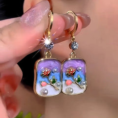 14K Gold-Plated Zircon Flower Pearl Earrings - elegant Crystal Flower Earrings