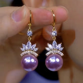 14K Gold-Plated Zircon Flower Purple Pearl Earrings - elegant Purple Flower Pearl