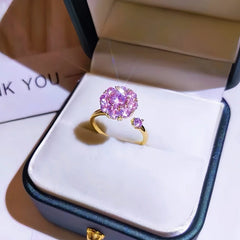 Top-down view of the sparkling 14K Gold-Plated Zircon Flower Rotatable Rings