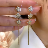 14K Gold-Plated Zircon Flower Tassel Earrings - elegant Camellia Tassel Earrings