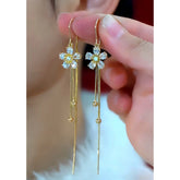 14K Gold-Plated Zircon Flower Threader Earrings - elegant Floral Threader Earrings
