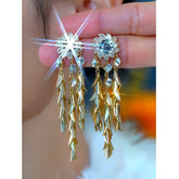14K Gold-Plated Zircon Flower Wheat Tassel Earrings - elegant Wheat & Flower Tassel