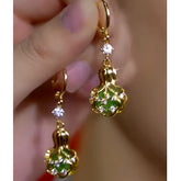 14K Gold-Plated Zircon Fortune Earrings - elegant Chinese Fortune Earrings