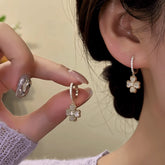 14K Gold-Plated Zircon Four-Leaf Cat's Eye Stone Earrings - elegant Clover Cat's Eye