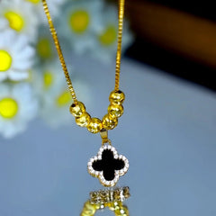 14K Gold-Plated Zircon Four-Leaf Clover Necklace worn to showcase its length and pendant detail