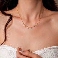 14K Gold-Plated Zircon Four-Leaf Clover Tassel Necklace - beautiful Clover Tassel Lariat