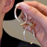 14K Gold-Plated Zircon Front And Back Hanging Earrings - elegant Golden Arc Earrings