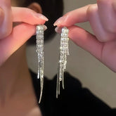 14K Gold-Plated Zircon Front And Back Tassel Earrings - elegant Dainty Tassel Jackets