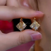 14K Gold-Plated Zircon Geometric Double-Sided Diamond Earrings - elegant Geometric Double-Sided