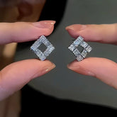 14K Gold-Plated Zircon Geometric Square Earrings - elegant Square Stud Earrings