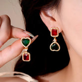 14K Gold-Plated Zircon Geometric Square Heart Earrings - elegant Geometric Heart Square