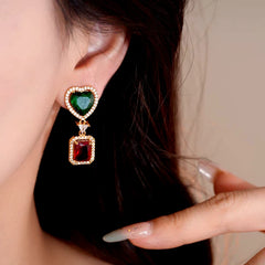 Angled view of the 14K Gold-Plated Zircon Geometric Square Heart Earrings