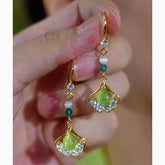 14K Gold-Plated Zircon Ginkgo Leaf Ear Hooks - elegant Ginkgo Leaf Ear Hooks