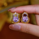 14K Gold-Plated Zircon Gourd Good Luck Earrings - elegant Ornate Gourd Earrings