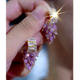 14K Gold-Plated Zircon Grapes Tassel Earrings - elegant Grape Tassel Earrings