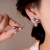 14K Gold-Plated Zircon Gray Pearl Star Earrings - elegant Gray Pearl Star