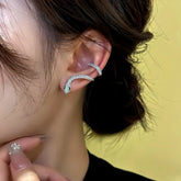 14K Gold-Plated Zircon Green-Eyed Snake Ear Clip Earrings - elegant Snake Ear Climber