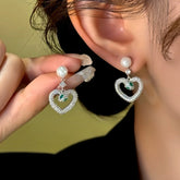 14K Gold-Plated Zircon Green-Eyed Snake Heart Bead Earrings - elegant Snake Heart Earrings