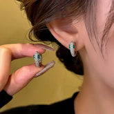 14K Gold-Plated Zircon Green-Eyed Snake Hoop Earrings - elegant Silver Snake Hoops