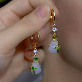 14K Gold-Plated Zircon Green Bamboo Gourd Earrings - elegant Bamboo Gourd Drops