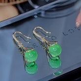 14K Gold-Plated Zircon Green Cat's Eye Bead Ear Hooks - elegant Cat's Eye Ear Hooks