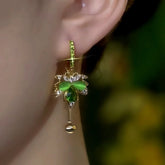 14K Gold-Plated Zircon Green Cat's Eye Maple Leaf Earrings - elegant Cat's Eye Maple Leaf