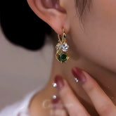 14K Gold-Plated Zircon Green Crystal Ball White Diamond Earrings - elegant Emerald Crystal Ball
