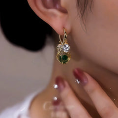 14K Gold-Plated Zircon Green Crystal Ball White Diamond Earrings - elegant Emerald Crystal Ball