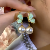 14K Gold-Plated Zircon Green Crystal Butterfly Bead Earrings - elegant Crystal Butterfly Earrings