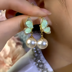 14K Gold-Plated Zircon Green Crystal Butterfly Bead Earrings - elegant Crystal Butterfly Earrings