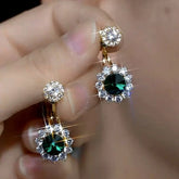14K Gold-Plated Zircon Green Diamond Jacket Earrings - elegant Green Ear Jackets