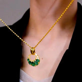 14K Gold-Plated Zircon Green Diamond Pendant Necklace - beautiful Green Pendant Necklace