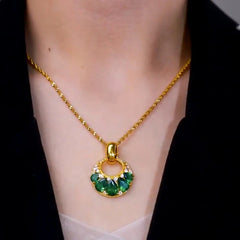 14K Gold-Plated Zircon Green Diamond Pendant Necklace worn to showcase its length and pendant detail