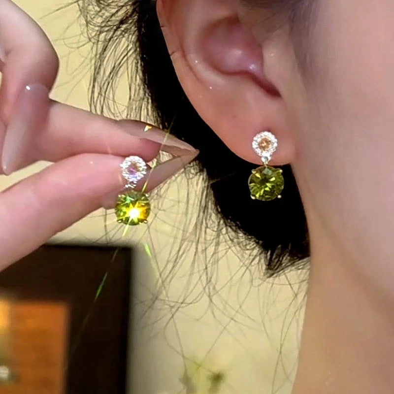 14K Gold-Plated Zircon Green Diamond Water Drop Earrings - elegant Green Teardrop Earrings