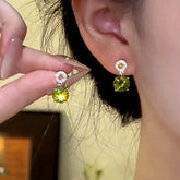 14K Gold-Plated Zircon Green Diamond Water Drop Earrings - elegant Green Teardrop Earrings