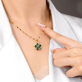 14K Gold-Plated Zircon Green Flower Pendant Necklace - beautiful Green Flower Necklace