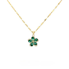 Close-up of the pendant and clasp on the Green Flower Necklace