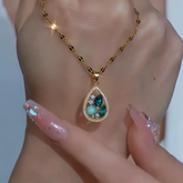 14K Gold-Plated Zircon Green Water Drop Necklace - beautiful Green Teardrop Necklace