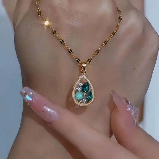 14K Gold-Plated Zircon Green Water Drop Necklace - beautiful Green Teardrop Necklace