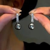 14K Gold-Plated Zircon Grey Pearl Earrings - elegant Gray Pearl Drops