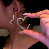 14K Gold-Plated Zircon Heart-Design Earrings - elegant Dainty Drop Heart