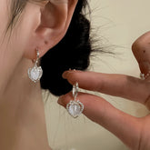 14K Gold-Plated Zircon Heart Bow Earrings - elegant Heart Bow Drops