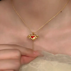 Detailed view of the 14K Gold-Plated Zircon Heart Devil Necklace chain and pendant