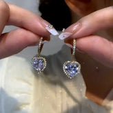 14K Gold-Plated Zircon Heart Earrings - elegant Golden Heart Drops