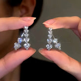 14K Gold-Plated Zircon Heart Earrings - elegant Silver Heart Drops